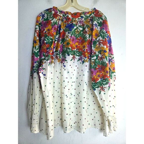 Talbots "Blissful Floral" White w/Multicolor Floral V-Neck Cotton Blouse size 3X - Picture 4 of 9